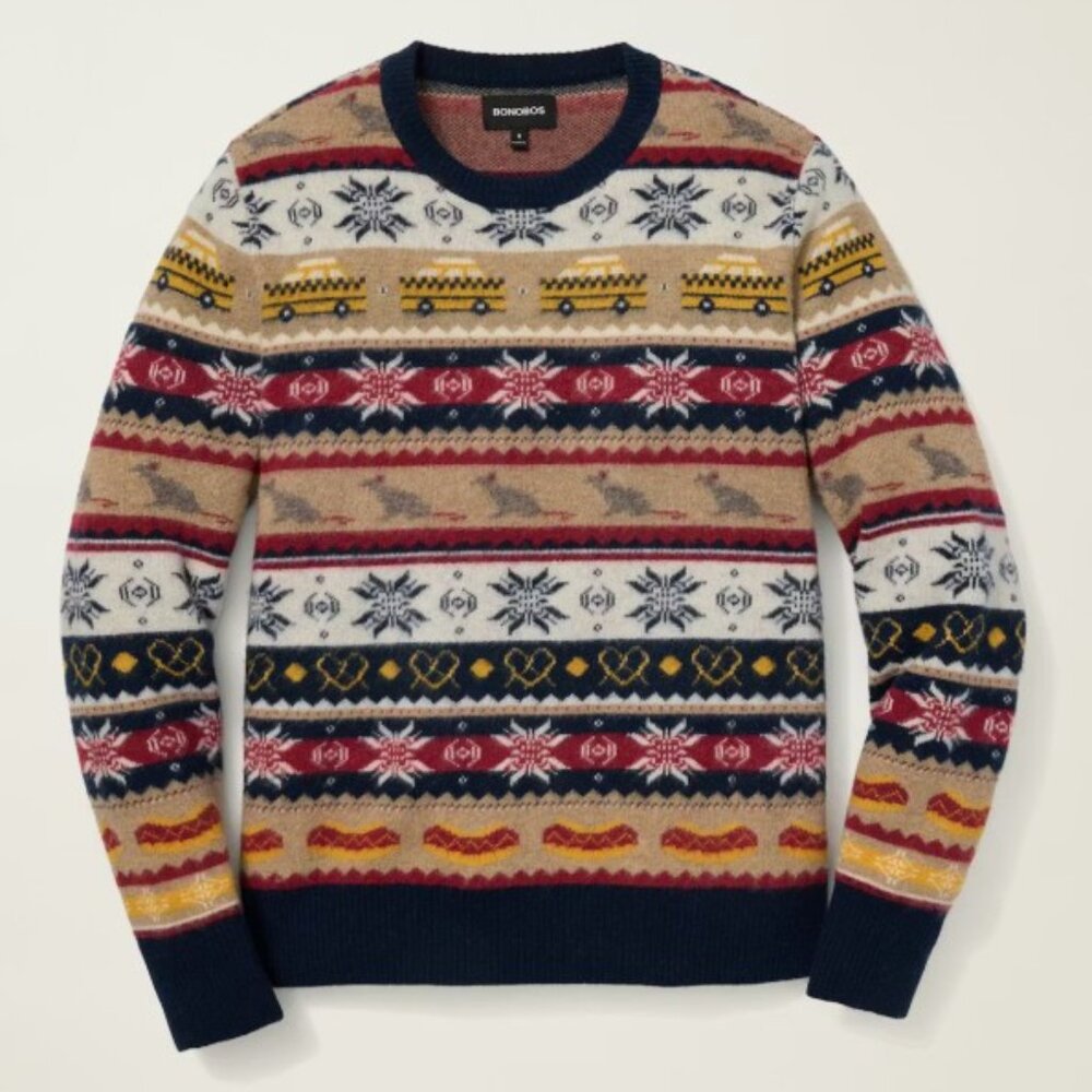 Bonobos NYC Fair Isle Wool Crewneck Sweater Navy Multicolor XL NWT